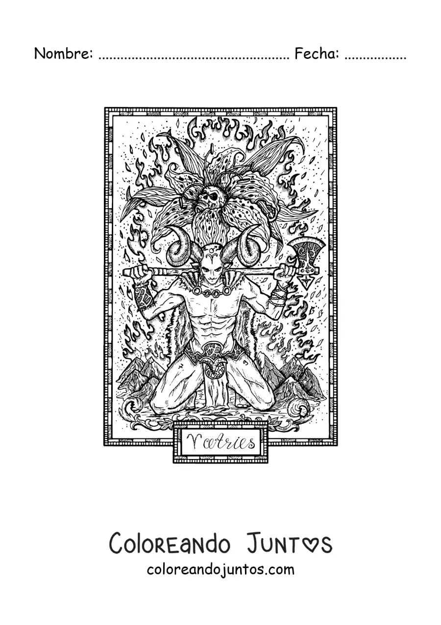 Imagen para colorear de carta aterradora del signo aries