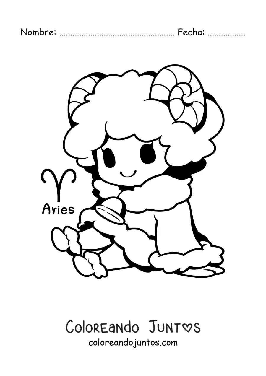 Imagen para colorear de personaje del signo aries kawaii animado