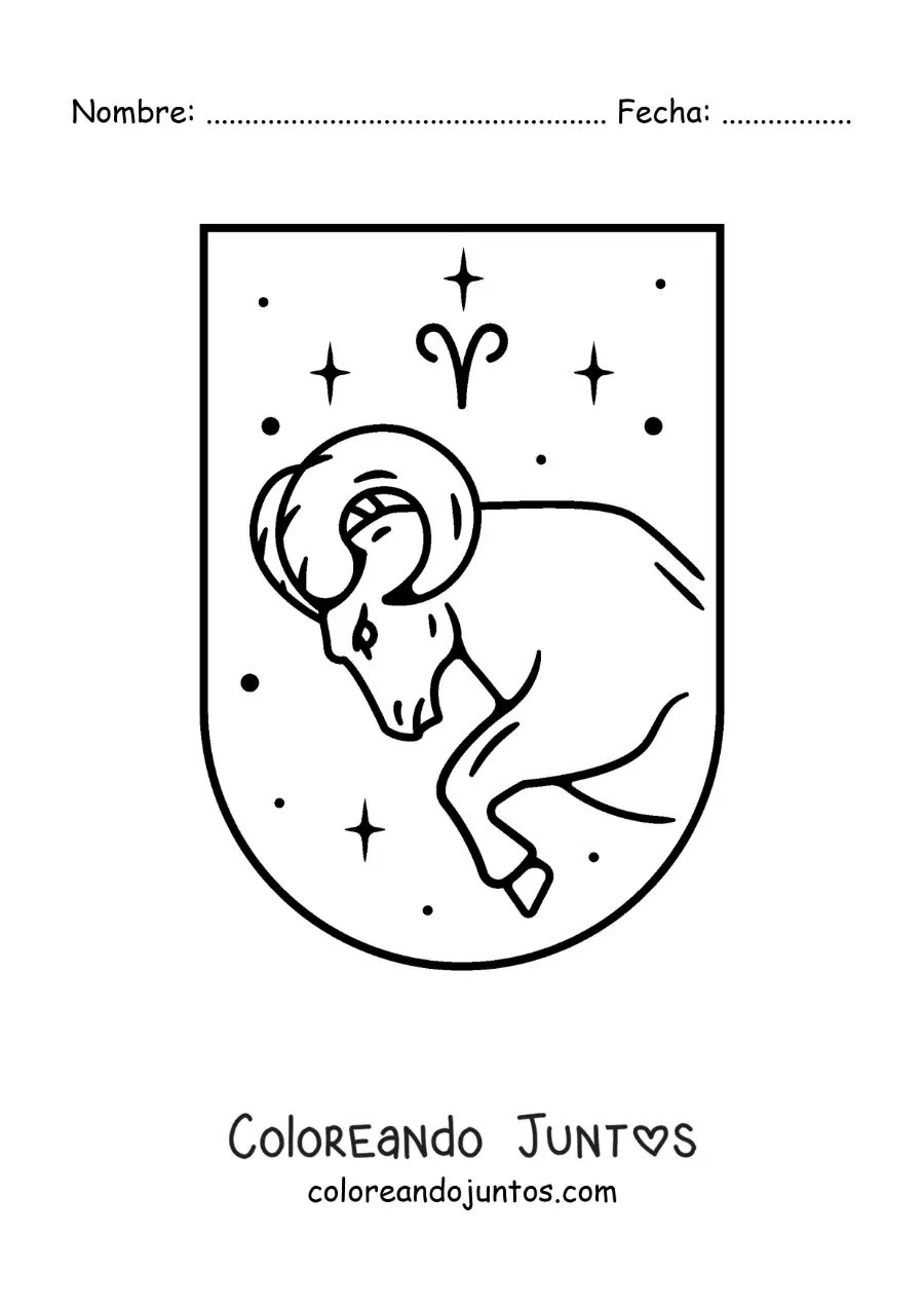Imagen para colorear de carnero del signo aries con la letra mu