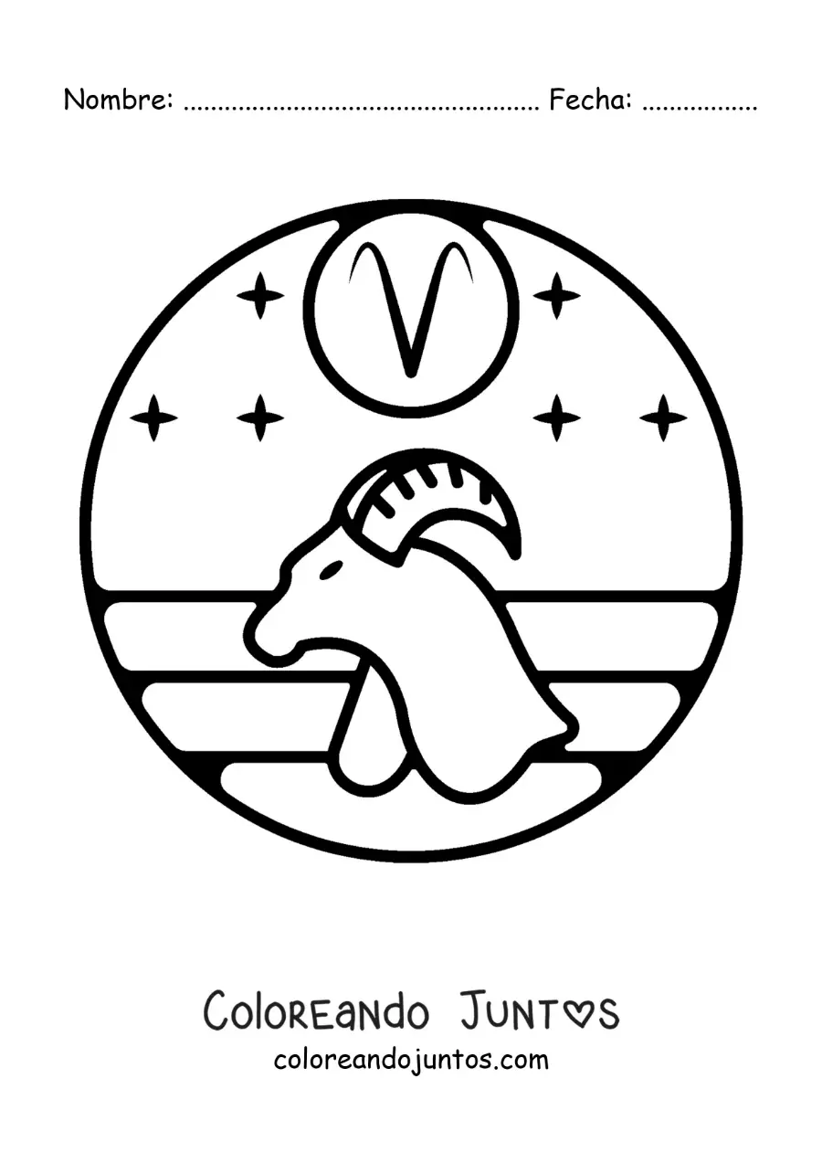 Imagen para colorear de carnero del signo aries con su símbolo