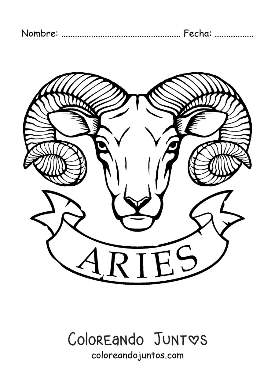 Imagen para colorear de carnero de aries con el nombre del signo