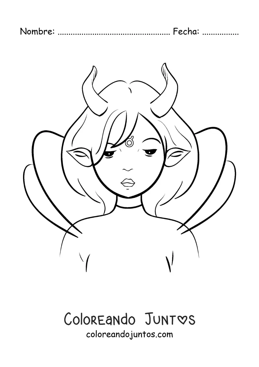 Imagen para colorear de chica del signo tauro animada de fantasía