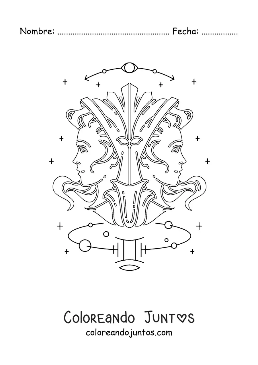 Imagen para colorear de los gemelos de géminis con su signo