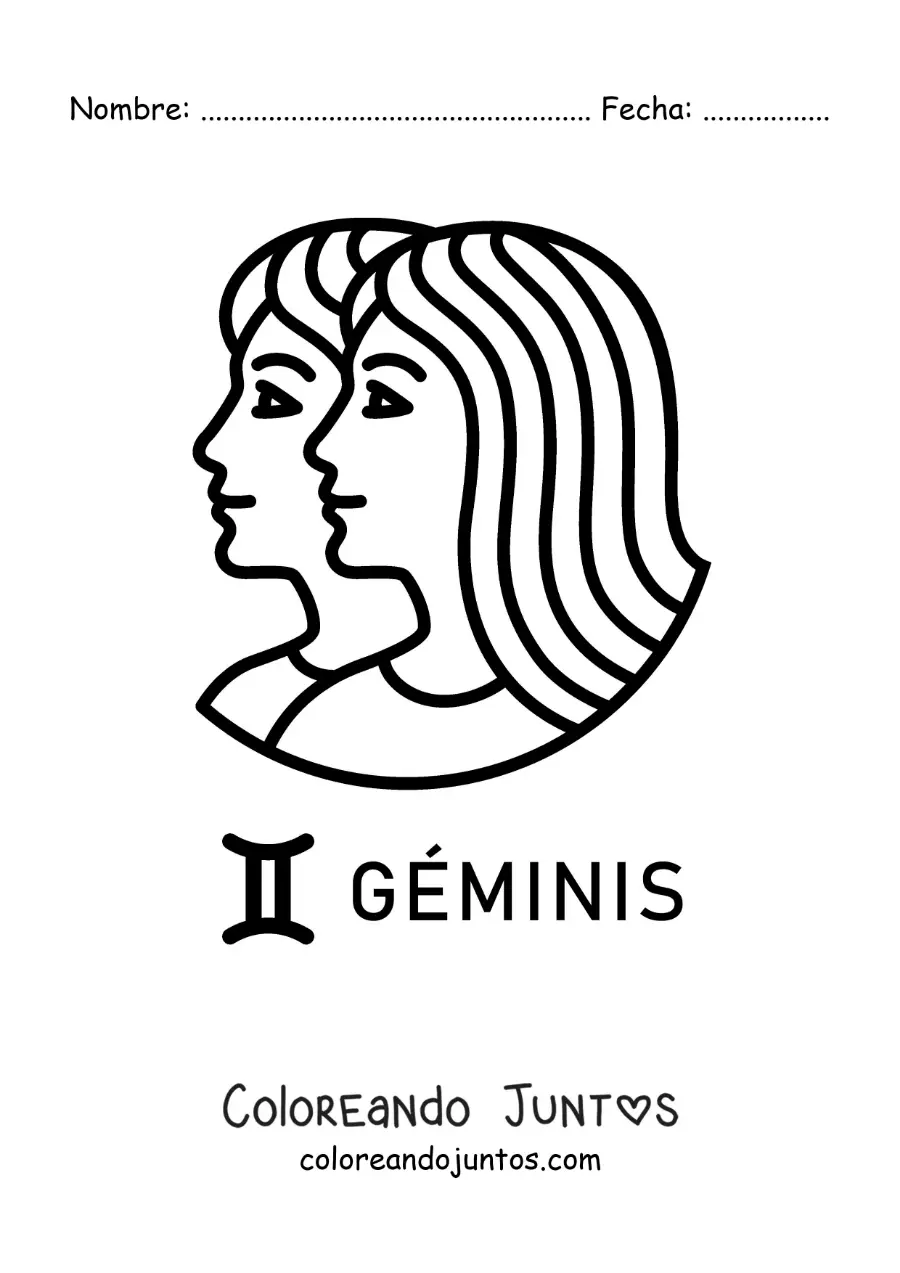 Imagen para colorear del rostro de dos chicas del signo géminis fácil