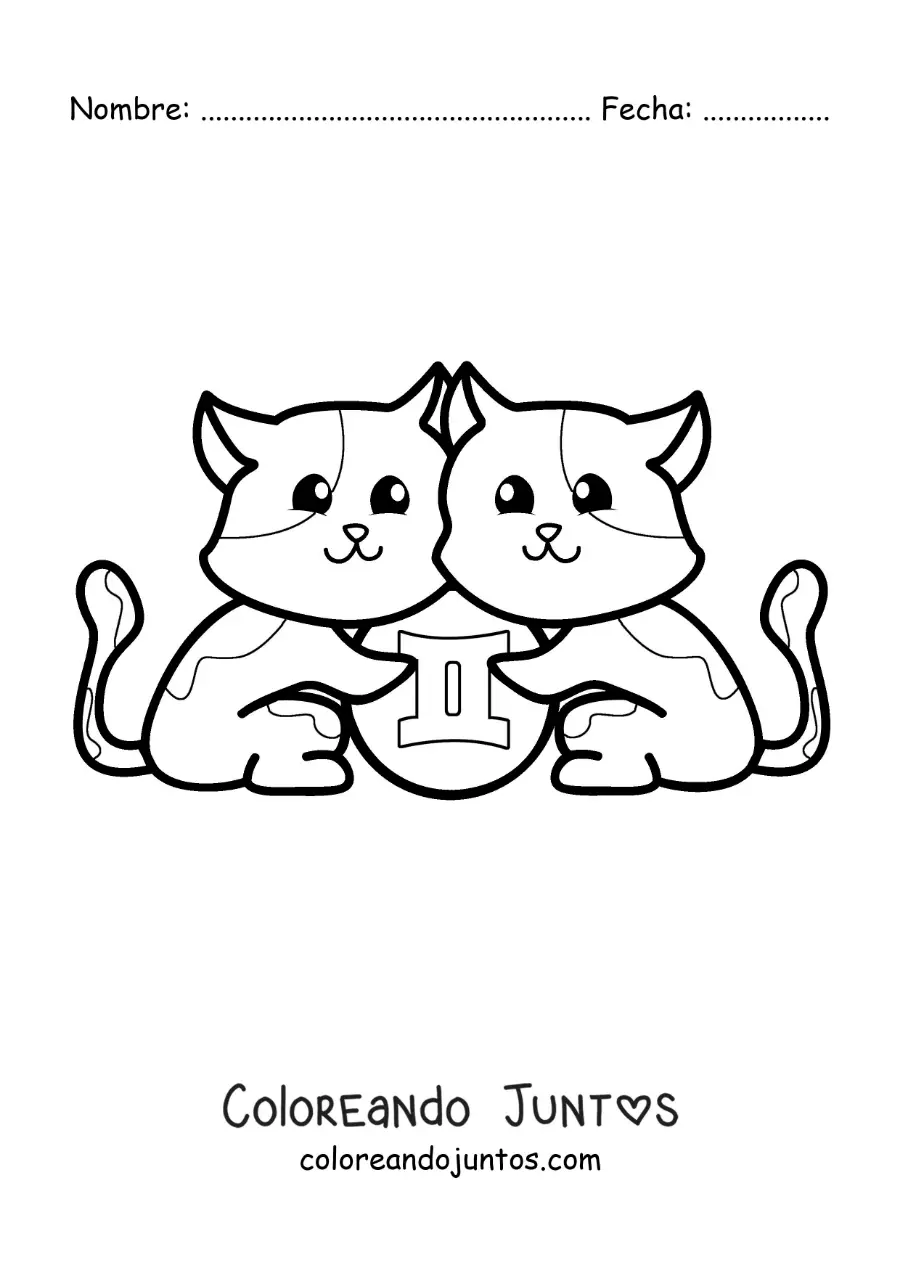 Imagen para colorear de gatitos animados del signo géminis