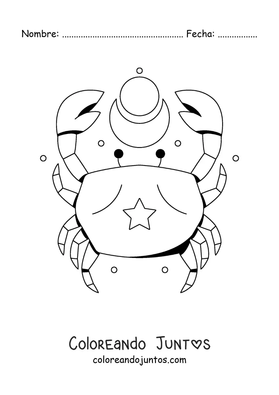 Imagen para colorear de cangrejo del signo cáncer animado con estrellas