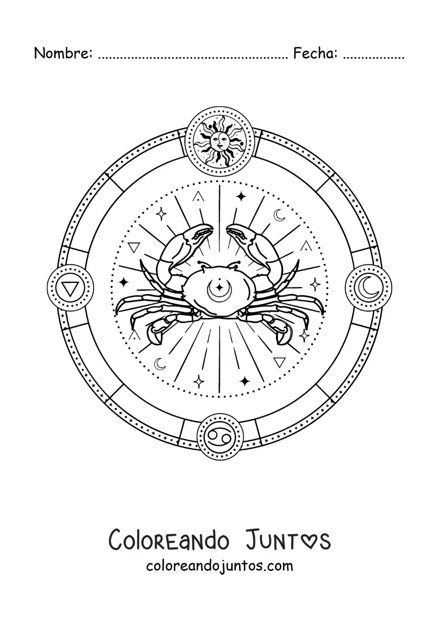 Imagen para colorear de símbolos del signo zodiacal cáncer