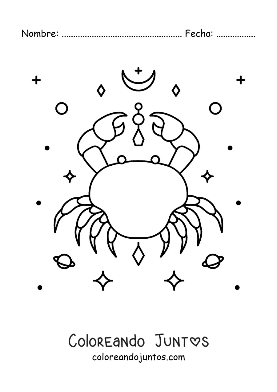 Imagen para colorear del cangrejo de cáncer con estrellas y astros