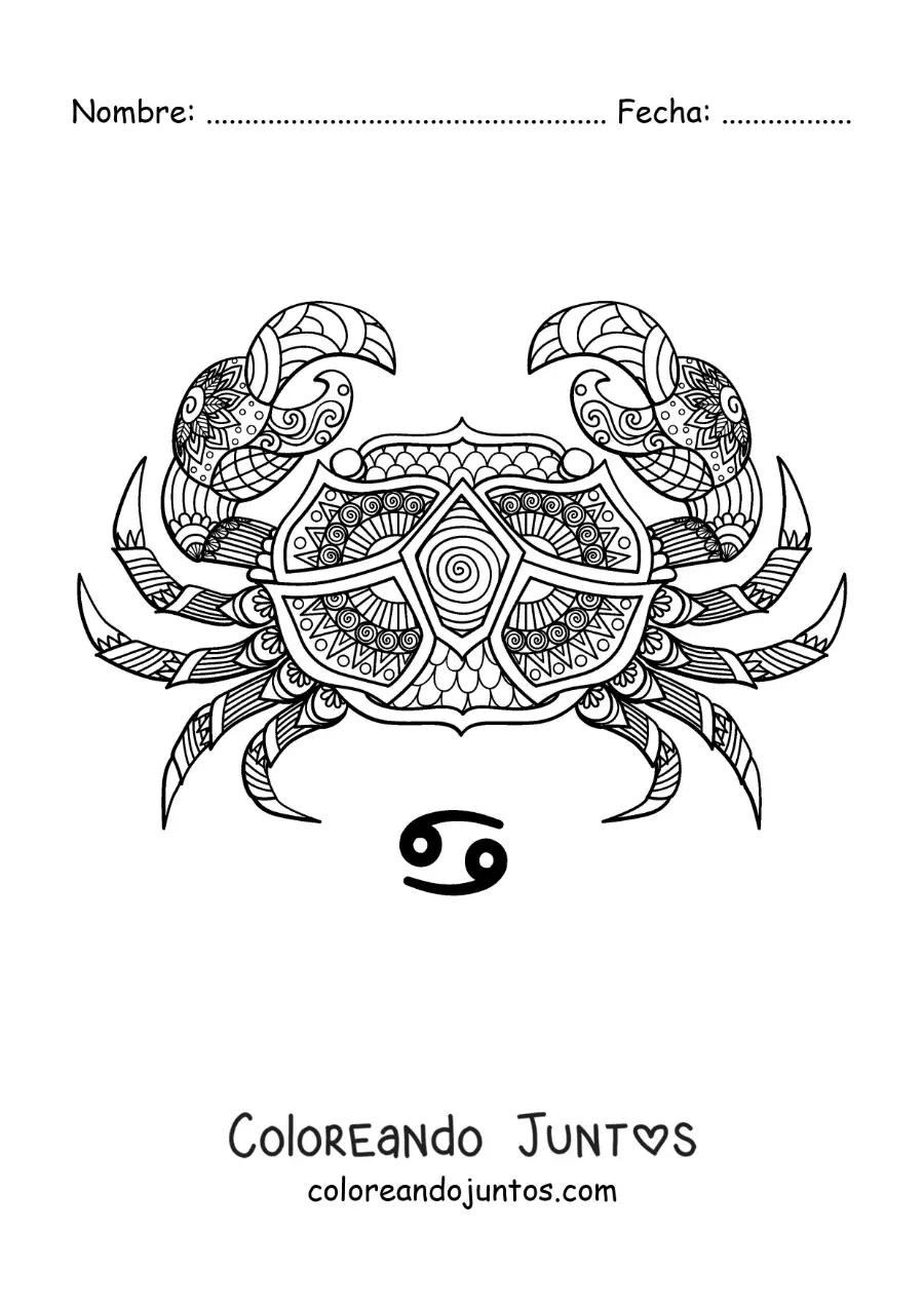 Imagen para colorear de mandala del signo cáncer