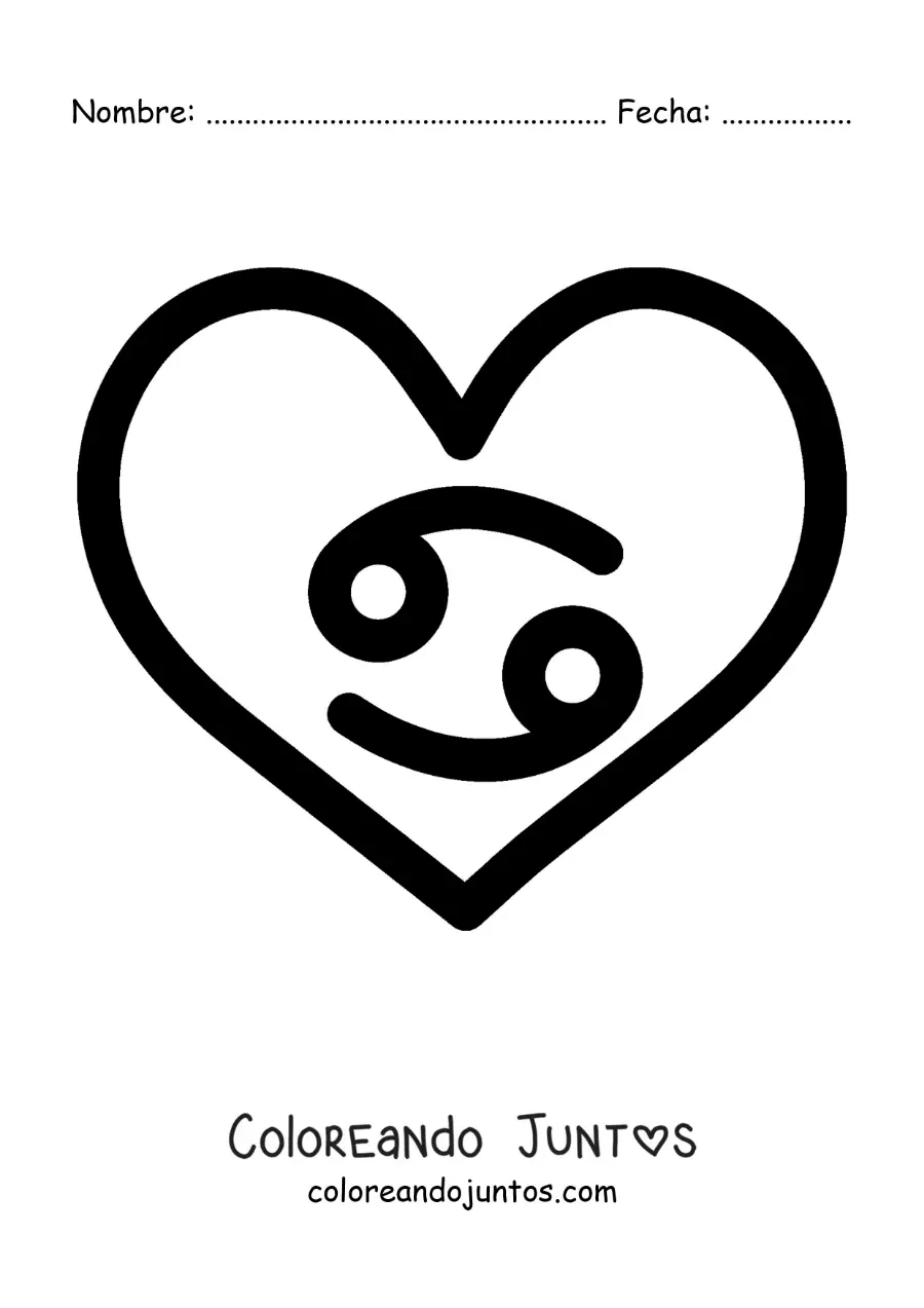 Imagen para colorear de símbolo del signo cáncer en un corazón
