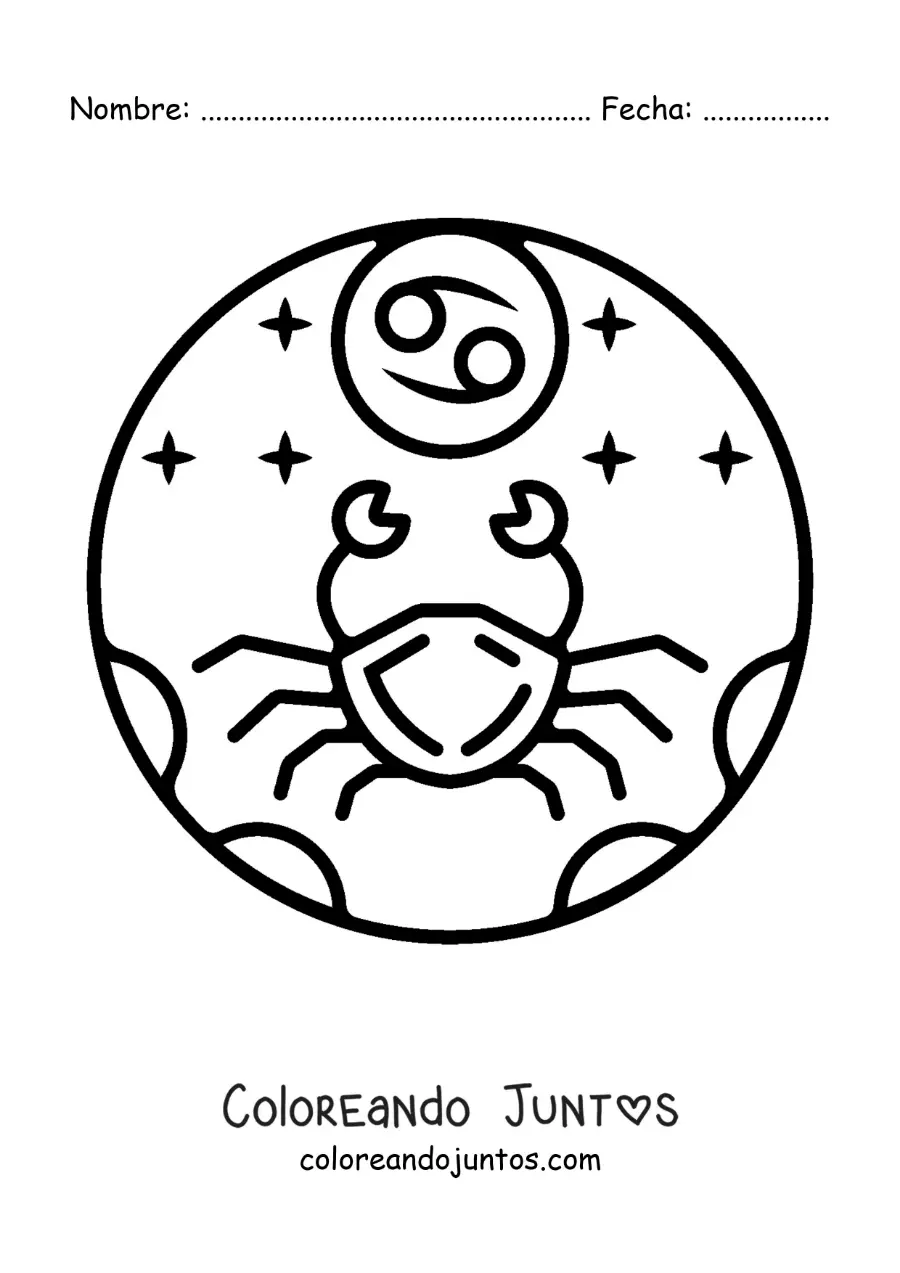 Imagen para colorear de cangrejo del signo cáncer con su símbolo fácil