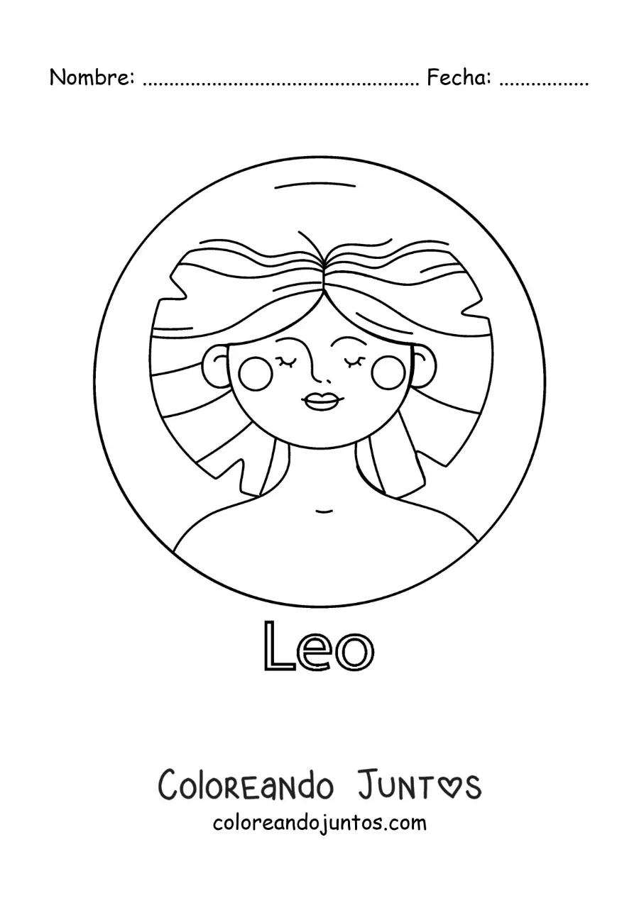 Imagen para colorear de mujer del signo leo