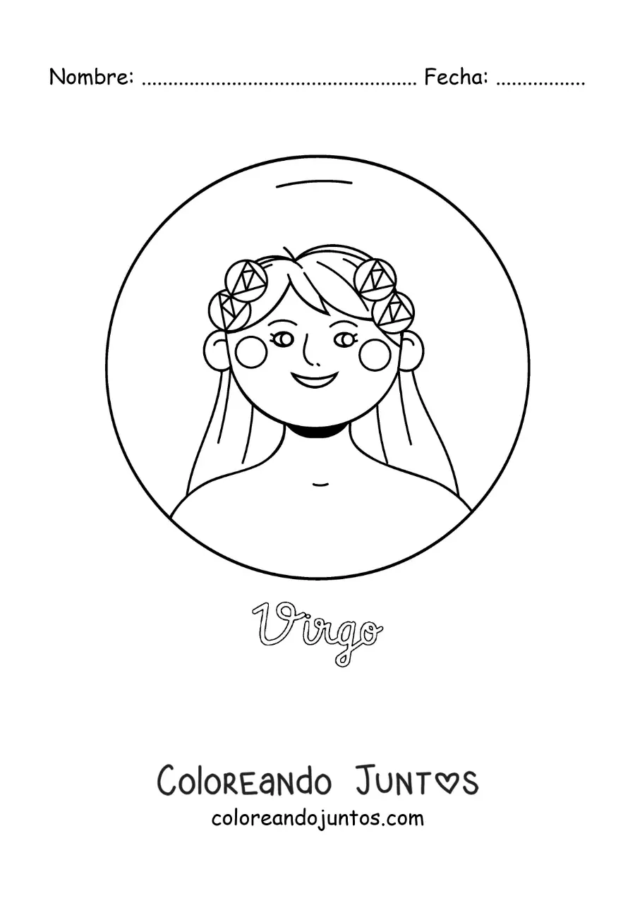 Imagen para colorear del signo zodiacal virgo con su nombre