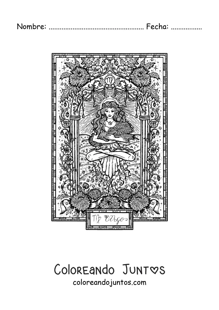 Imagen para colorear de carta del signo virgo