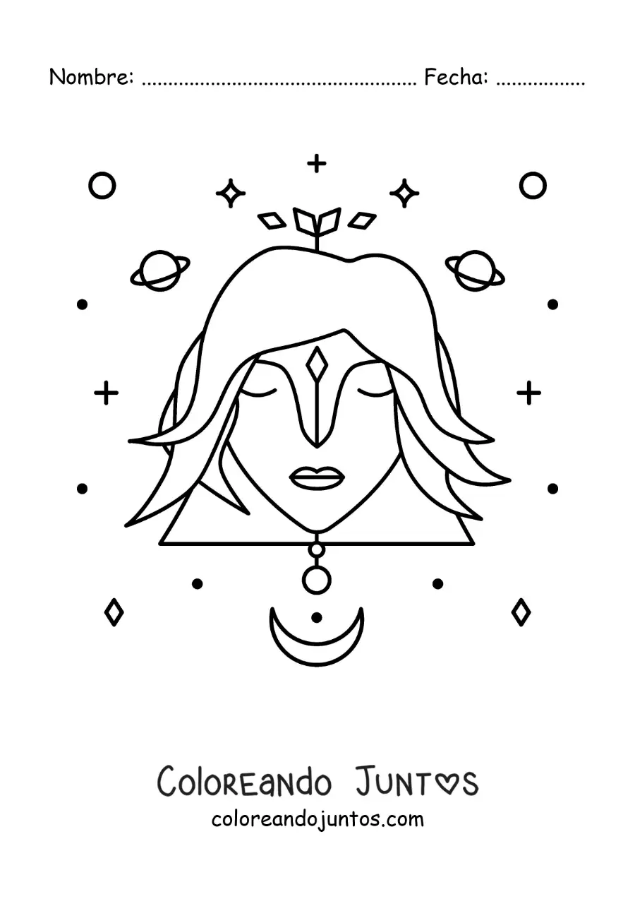 Imagen para colorear del signo virgo con estrellas y astros