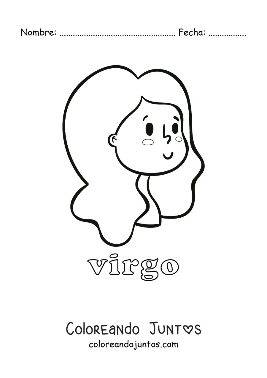 Imagen para colorear de chica animada con el nombre del signo virgo