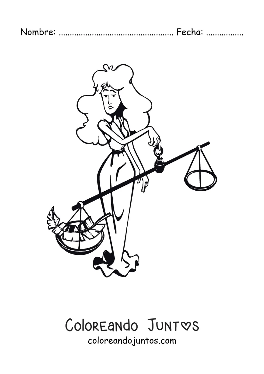 Imagen para colorear de caricatura infantil de la diosa themis del signo Libra