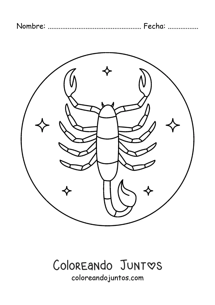 Imagen para colorear de escorpión de Escorpio con estrellas