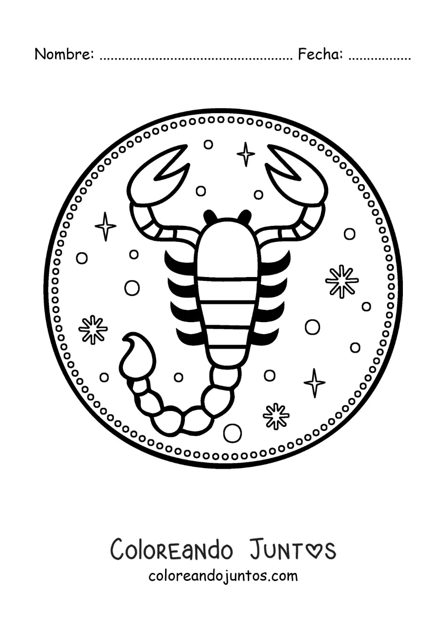 Imagen para colorear de símbolo de Escorpio con estrellas fácil