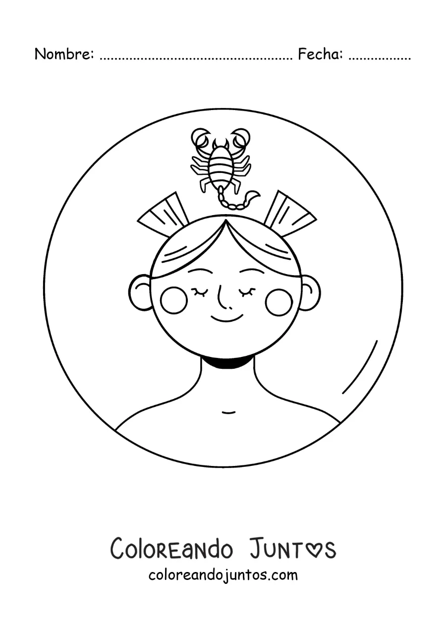 Imagen para colorear de mujer animada del signo zodiacal Escorpio