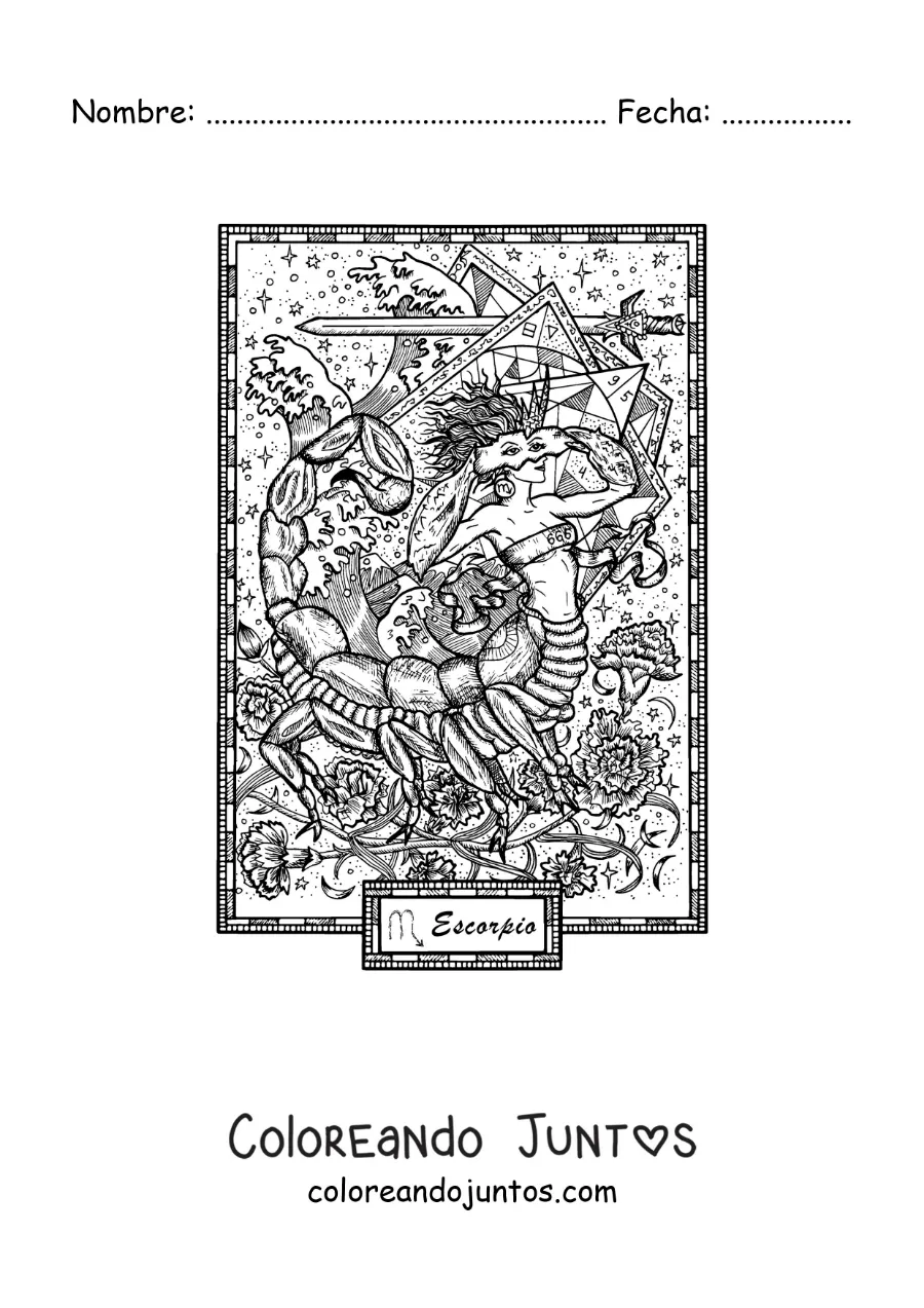 Imagen para colorear de carta del signo Escorpio
