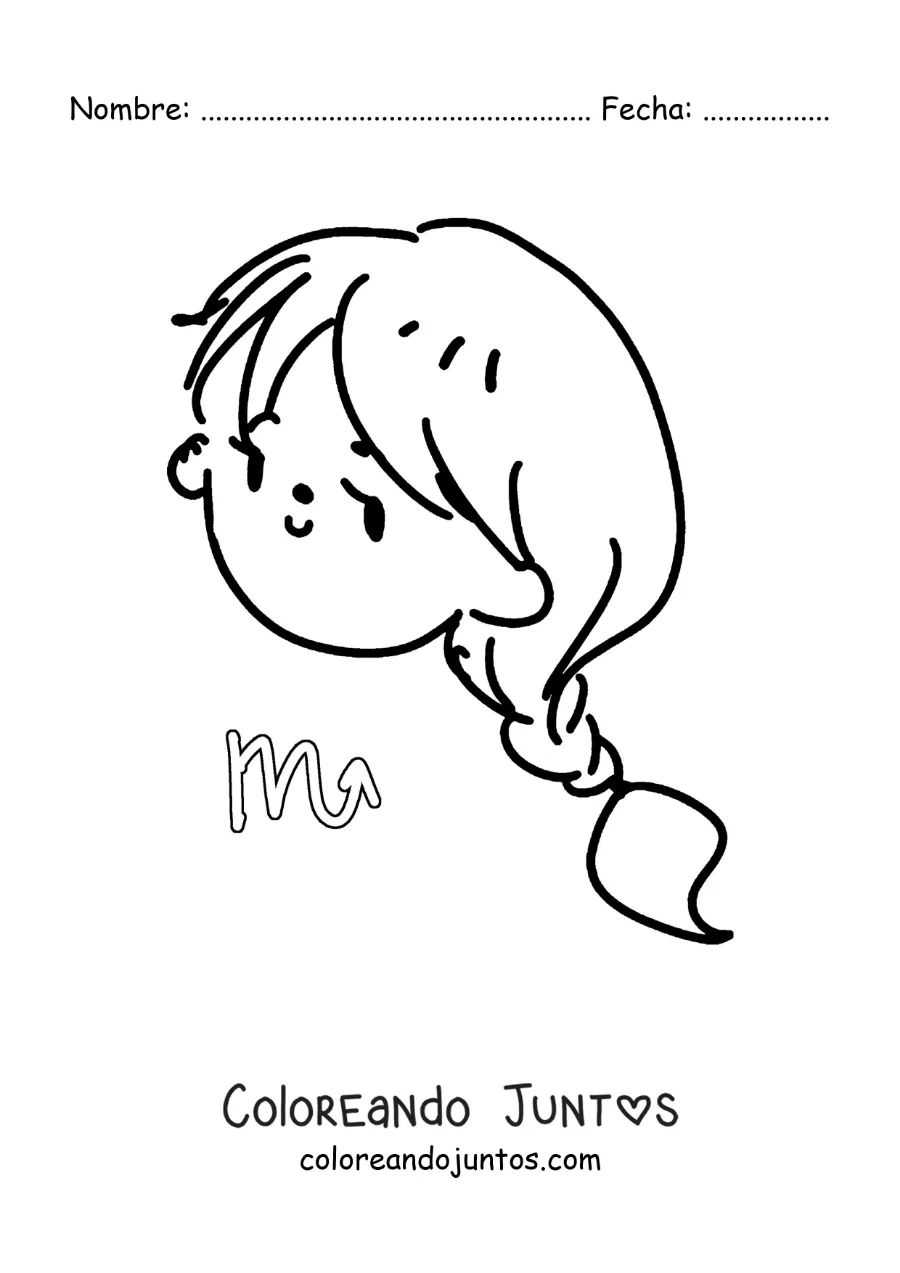 Imagen para colorear de una chica kawaii de Escorpio con su símbolo