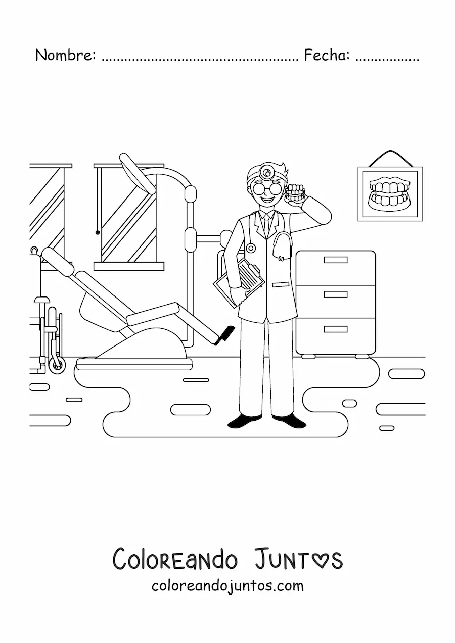 Imagen para colorear de un dentista en el consultorio dental