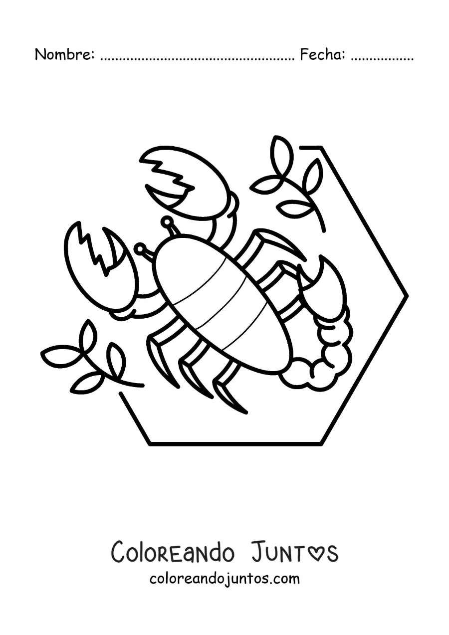 Imagen para colorear de escorpión animada con hojas