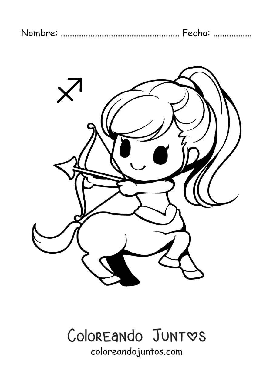 Imagen para colorear de centauro arquero kawaii del signo de Sagitario