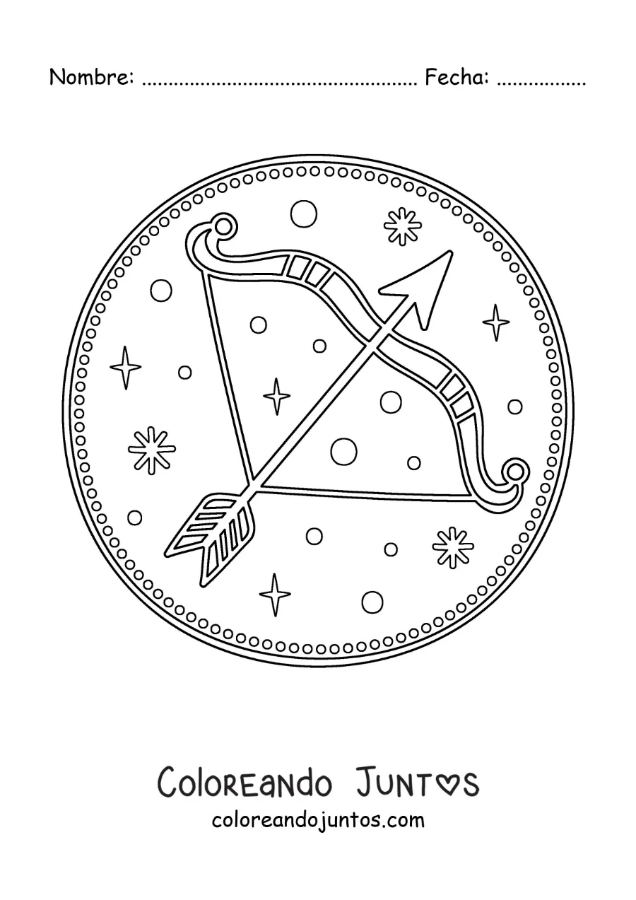 Imagen para colorear de arco de Sagitario con estrellas