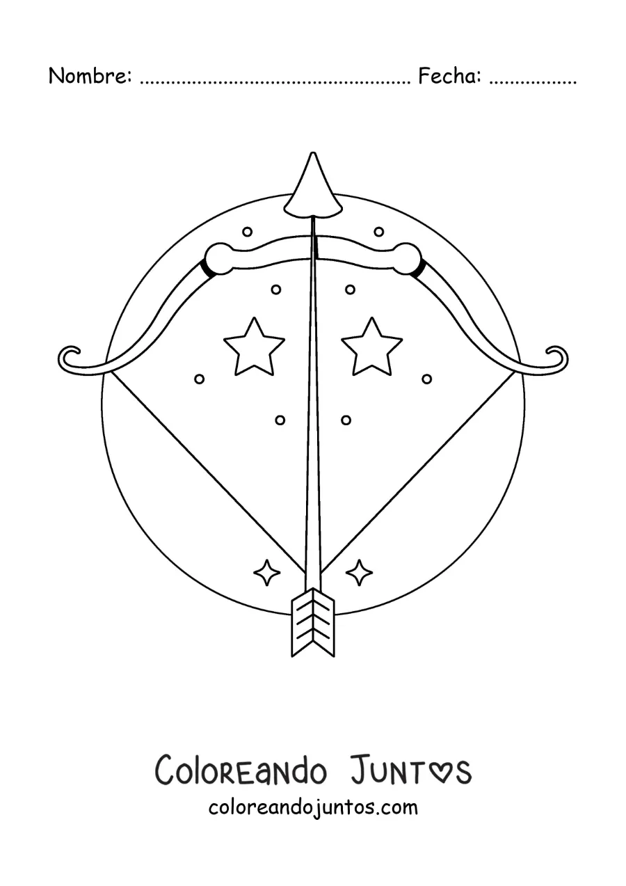 Imagen para colorear del signo zodiacal Sagitario con estrellas