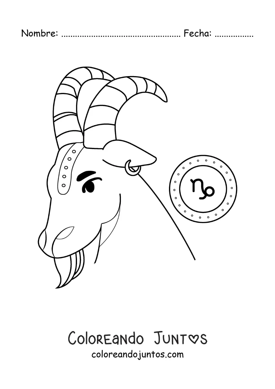 Imagen para colorear de la cabra del signo Capricornio animada con su símbolo