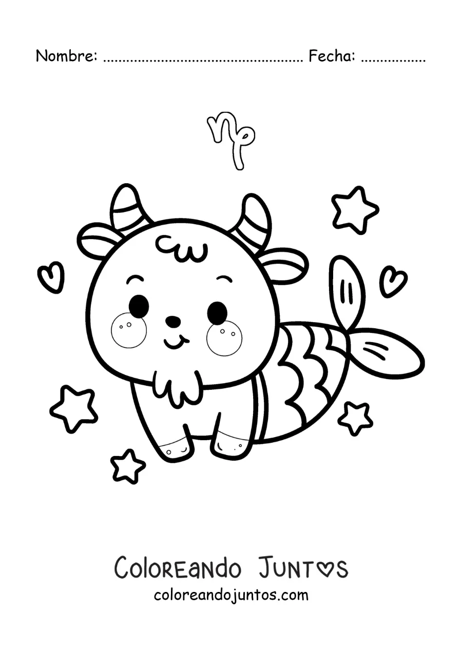 Imagen para colorear de cabra kawaii animada de la mitología del signo Capricornio