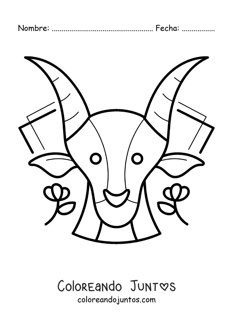 Imagen para colorear de la cabra del signo Capricornio animada con flores
