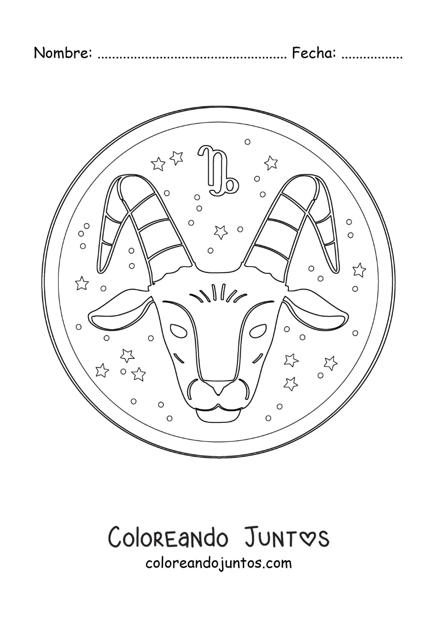 Imagen para colorear del signo zodiacal Capricornio y estrellas
