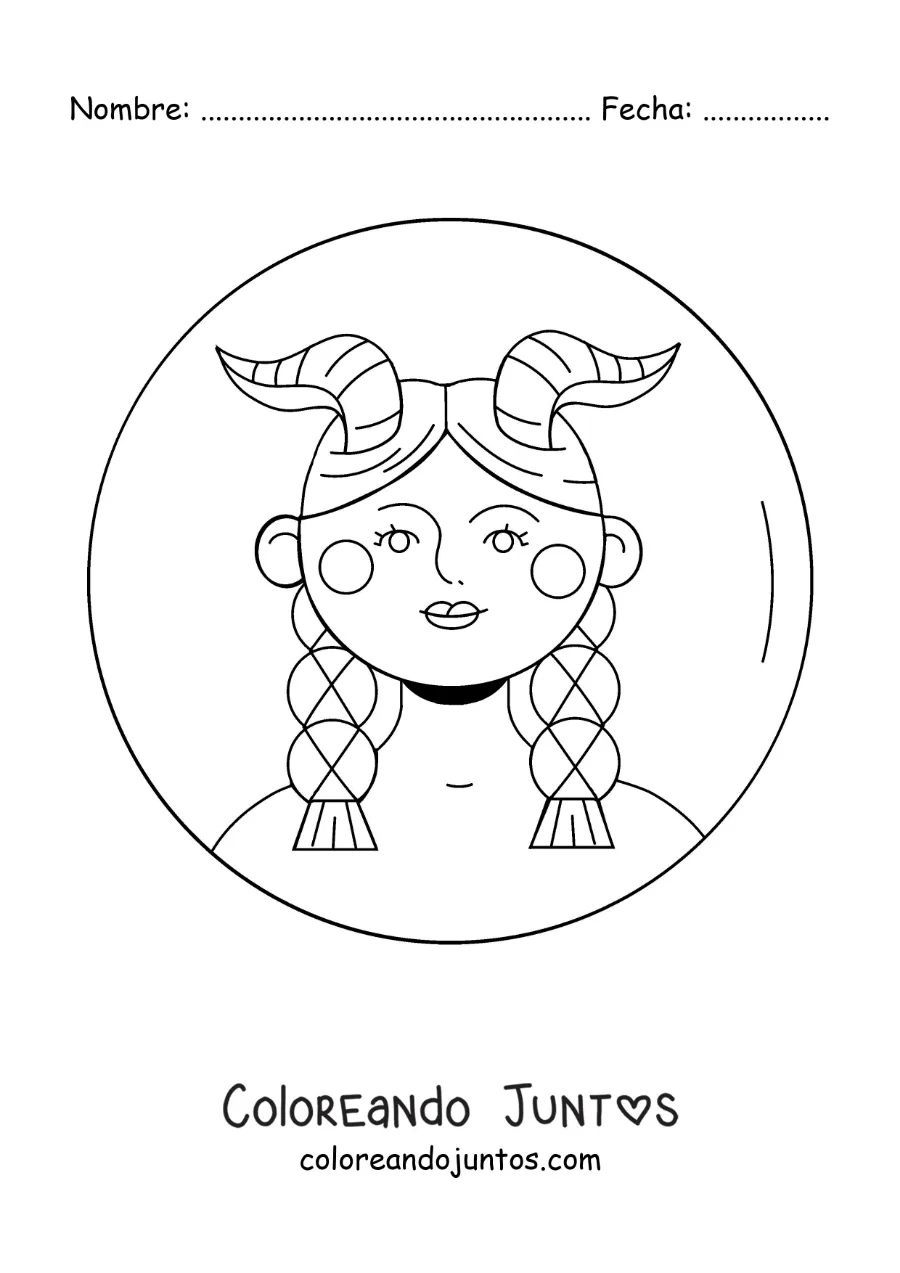 Imagen para colorear de mujer animada del signo Capricornio
