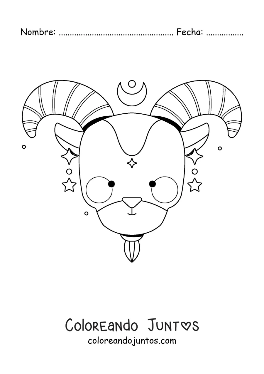 Imagen para colorear de cabra animada kawaii de Capricornio
