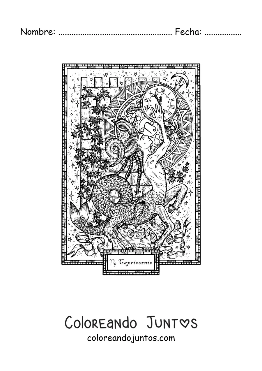 Imagen para colorear de carta del signo Capricornio