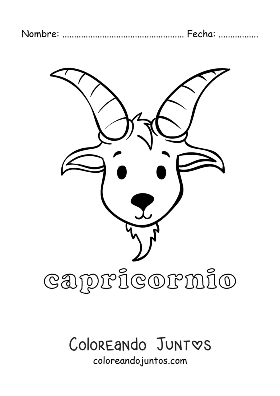 Imagen para colorear del signo de Capricornio animado infantil con su nombre