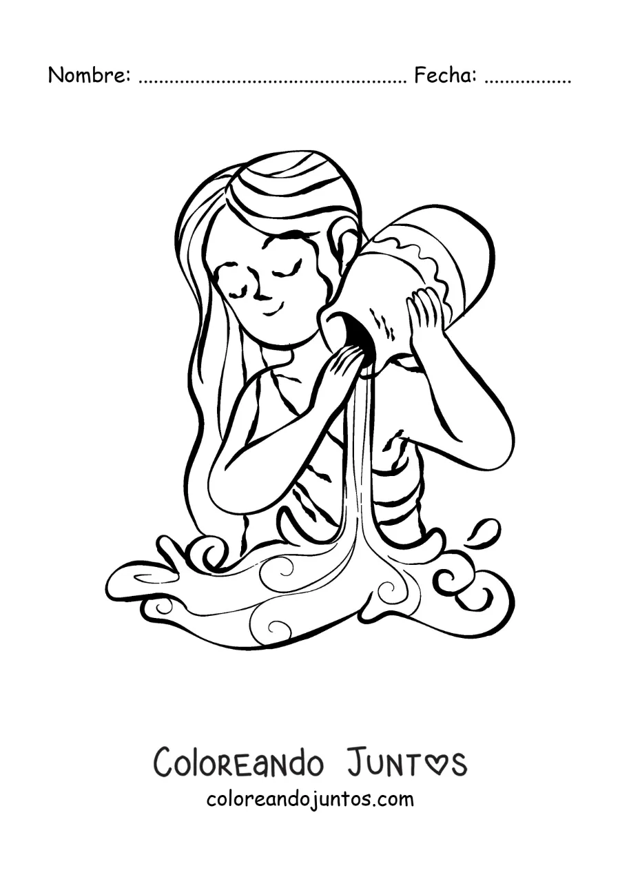 Imagen para colorear de una chica del signo Acuario animada