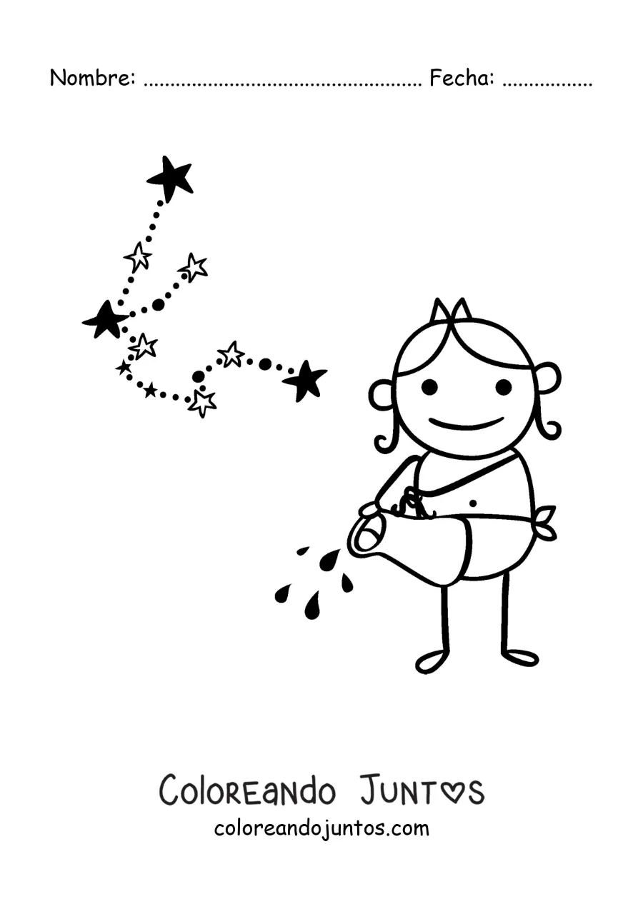 Imagen para colorear de caricatura de la mitología del signo Acuario y su constelación