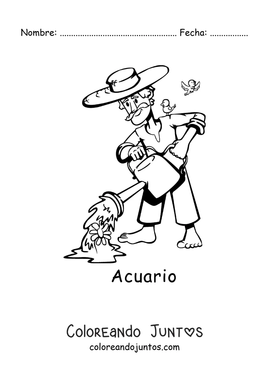 Imagen para colorear de caricatura infantil de la mitología del signo Acuario