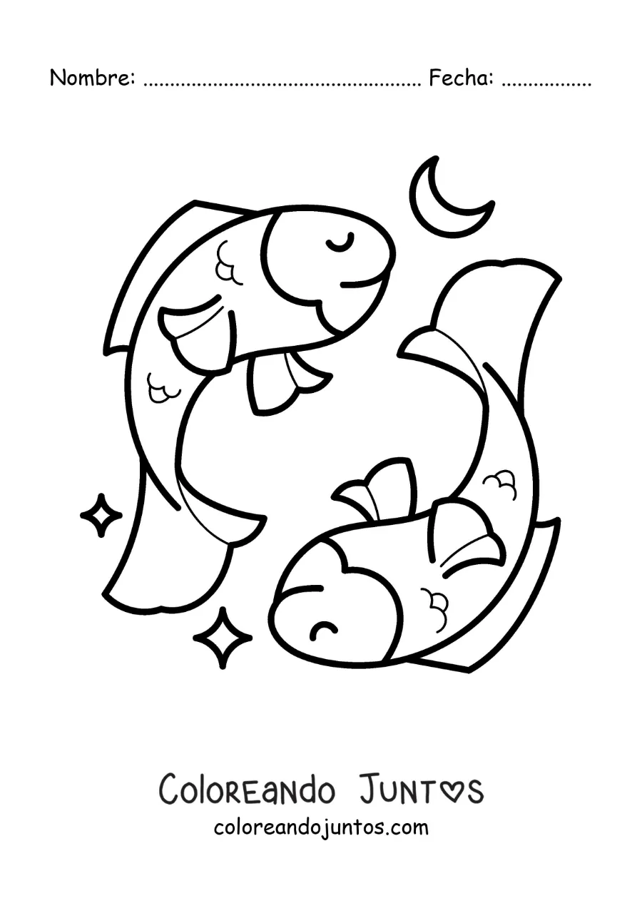 Imagen para colorear de peces del signo Piscis animados para niños