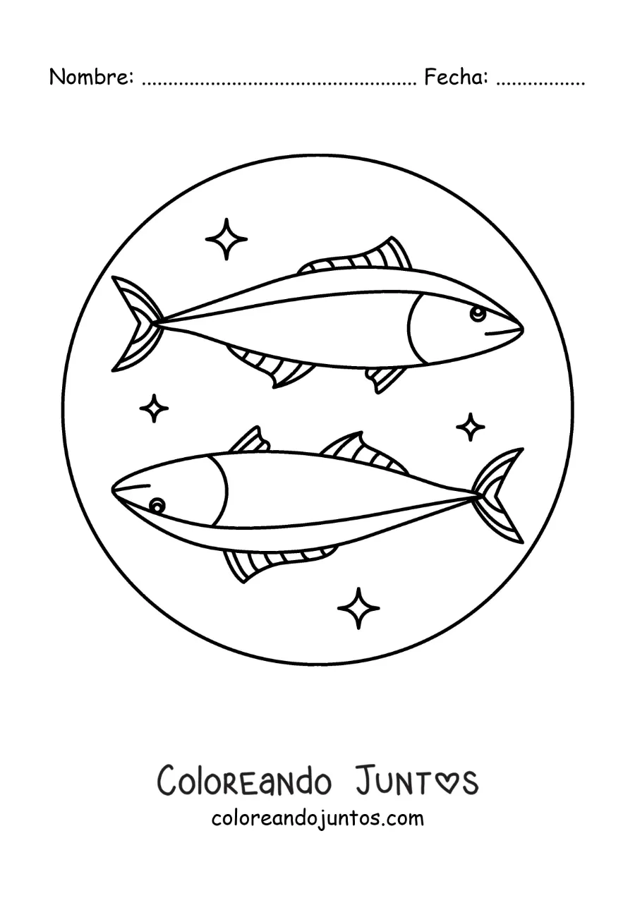 Imagen para colorear de dos peces del signo Piscis
