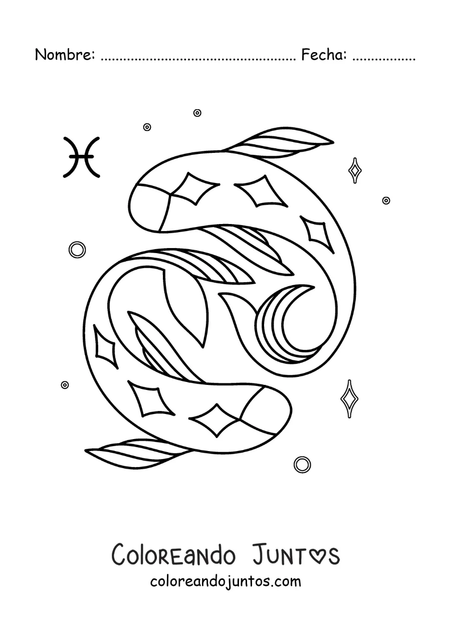 Imagen para colorear de símbolo del signo Piscis