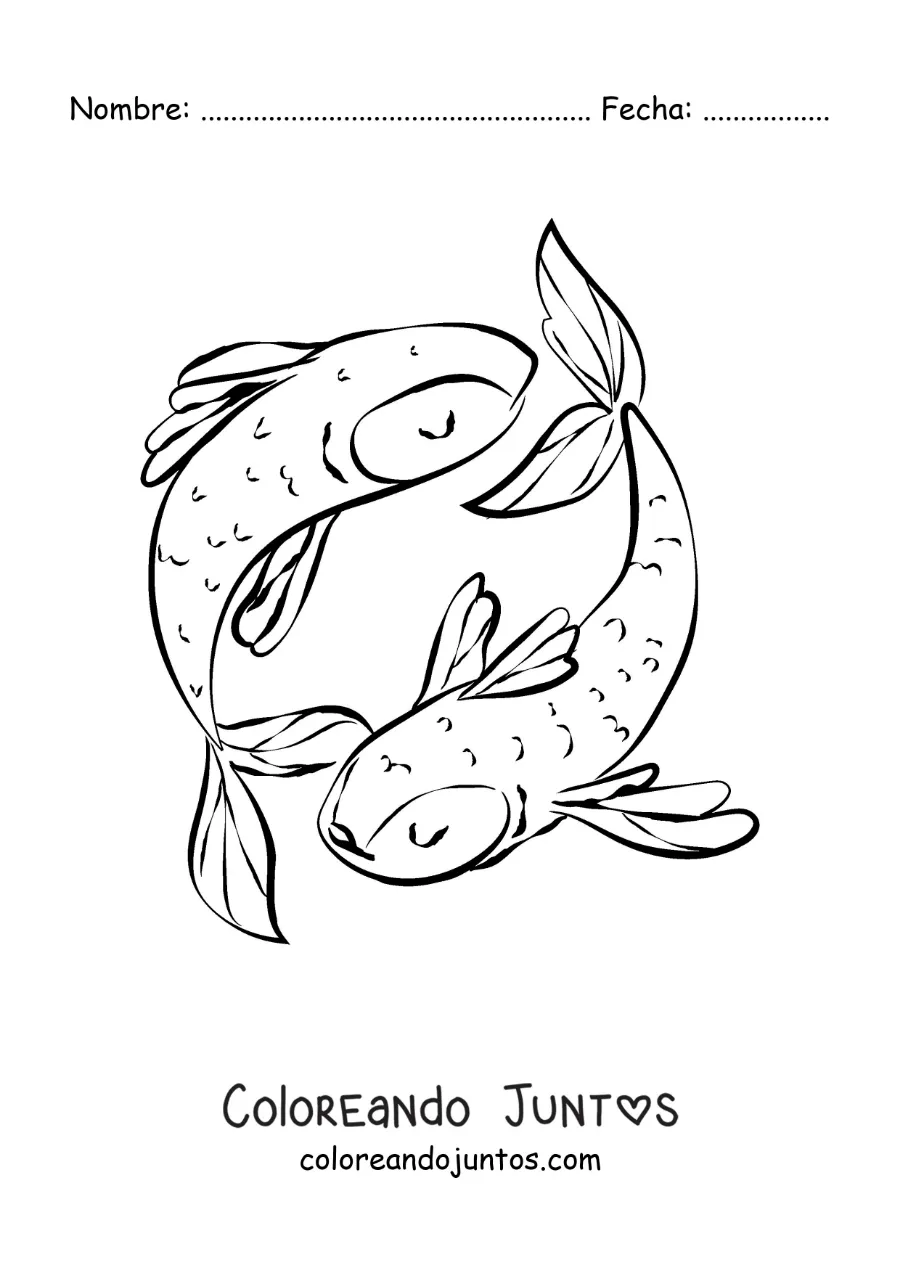 Imagen para colorear de símbolo del signo Piscis animado para niños