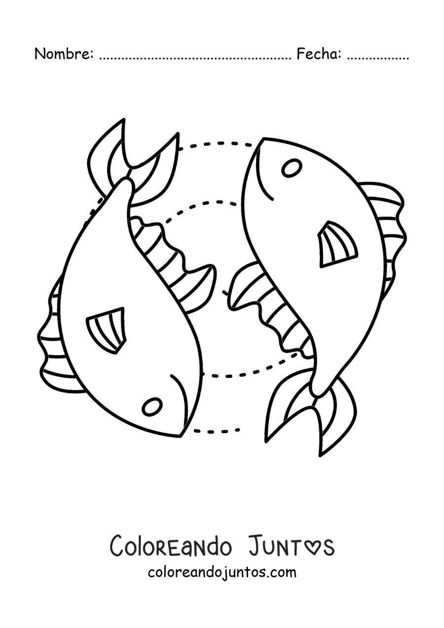 Imagen para colorear del signo Piscis animado fácil