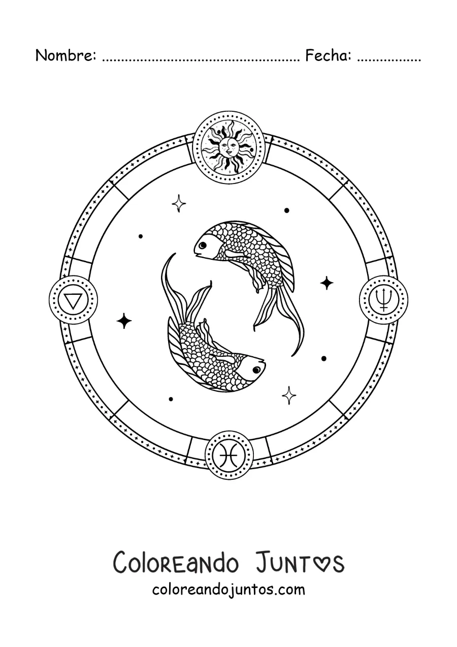 Imagen para colorear de símbolos del signo Piscis