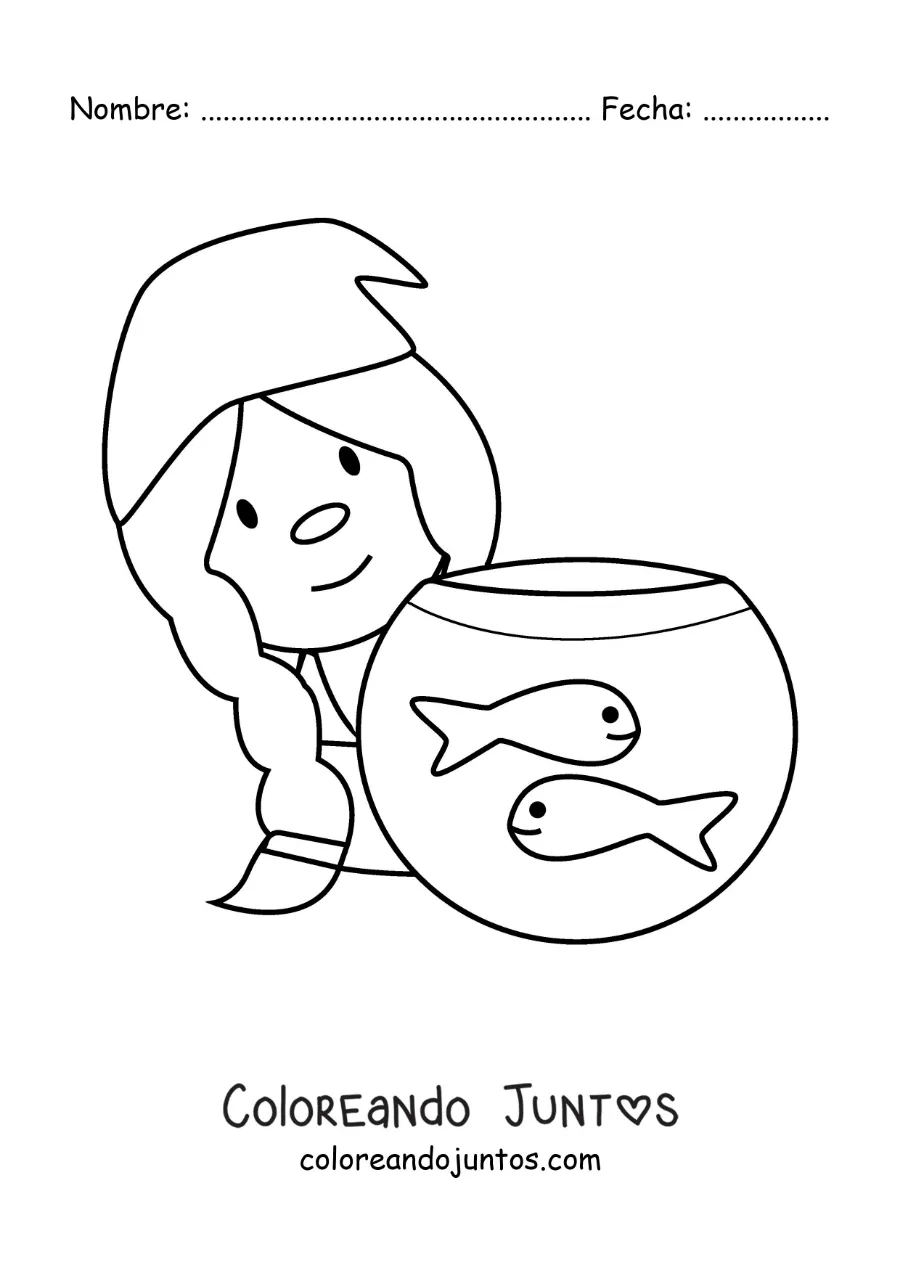 Imagen para colorear de gnomo animado infantil del signo Piscis
