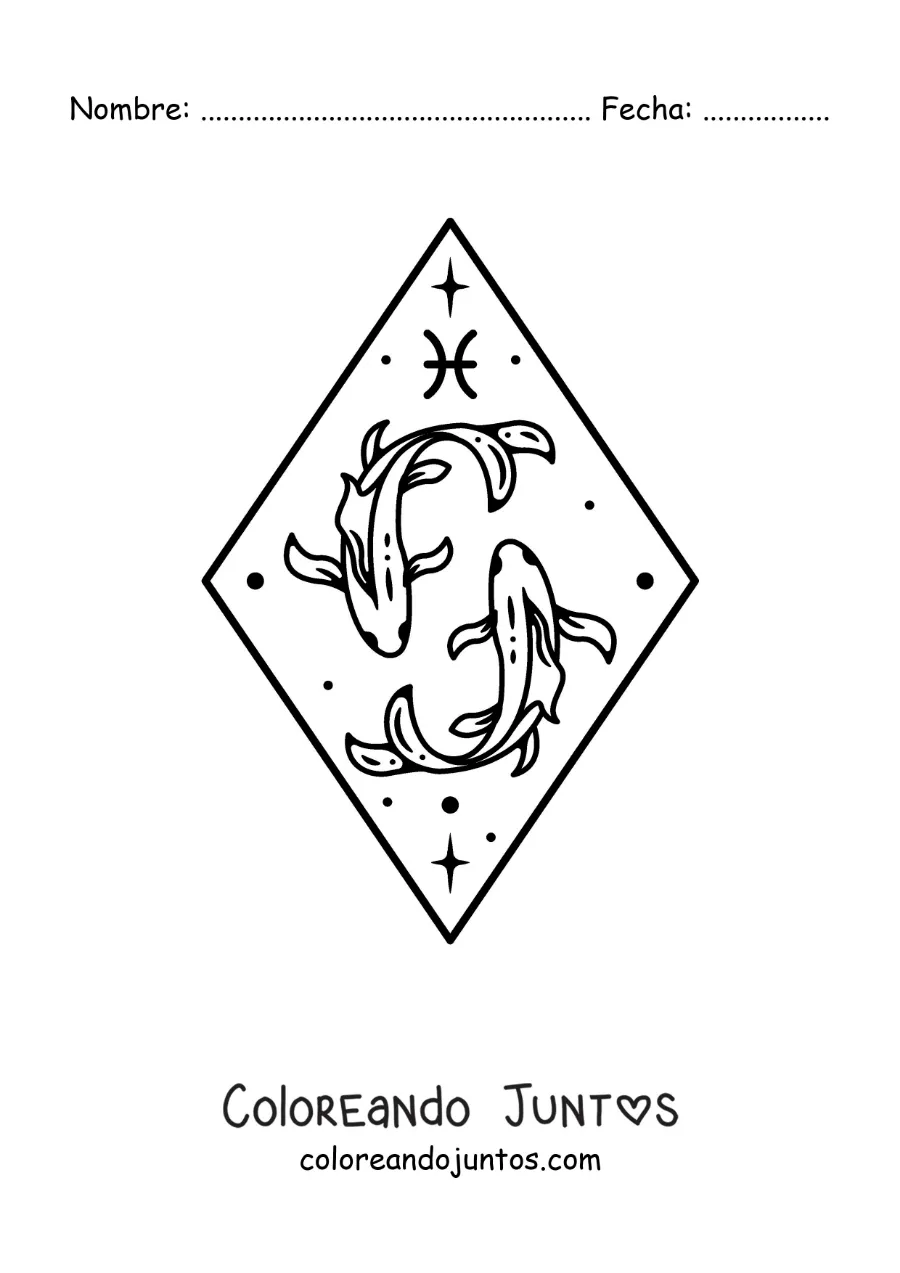 Imagen para colorear del signo Piscis con estrellas